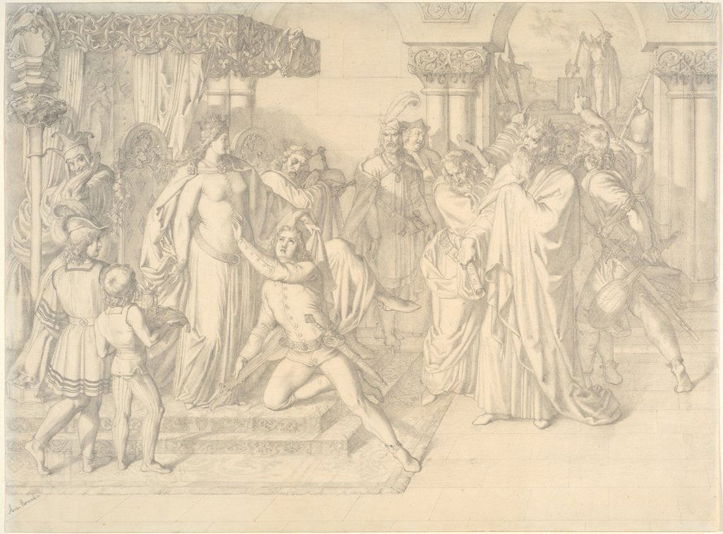Detail of Singers Contest on the Wartburg, c. 1853 by Anton Romako
