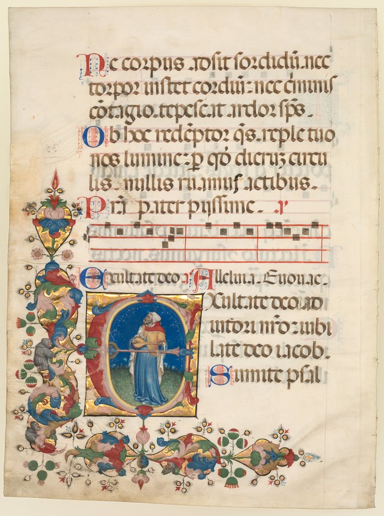 Detail of Single Leaf Excised from a Choir Psalter: Initial E[xultate Deo] with King David Playing?, c 1408 by Unknown