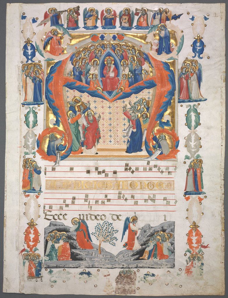 Detail of Single Leaf Excised from an Antiphonary: Inital A[spiciens a longe] with Christ in Majesty by Unknown