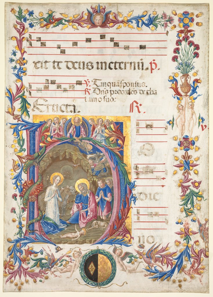 Detail of Single Leaf from an Antiphonary: Initial H[odie nobis] with The Nativity, 1471 by Benvenuto di Giovanni