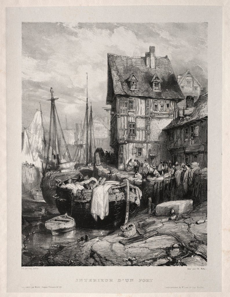Detail of Six Marines: Intérieur dun port, 1833 by Eugène Isabey