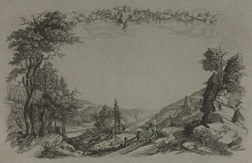 Detail of Six Views of Heidelberg Castle: Cover, Hunting Scene, 1820 by Ernst Fries