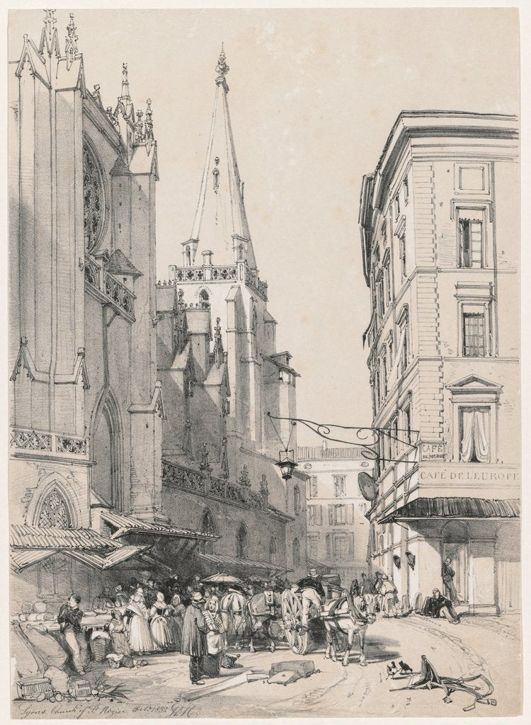 Detail of Sketches at Home and Abroad: Lyons Church of St. Hezier, October 1832, 1832 by James Duffield Harding