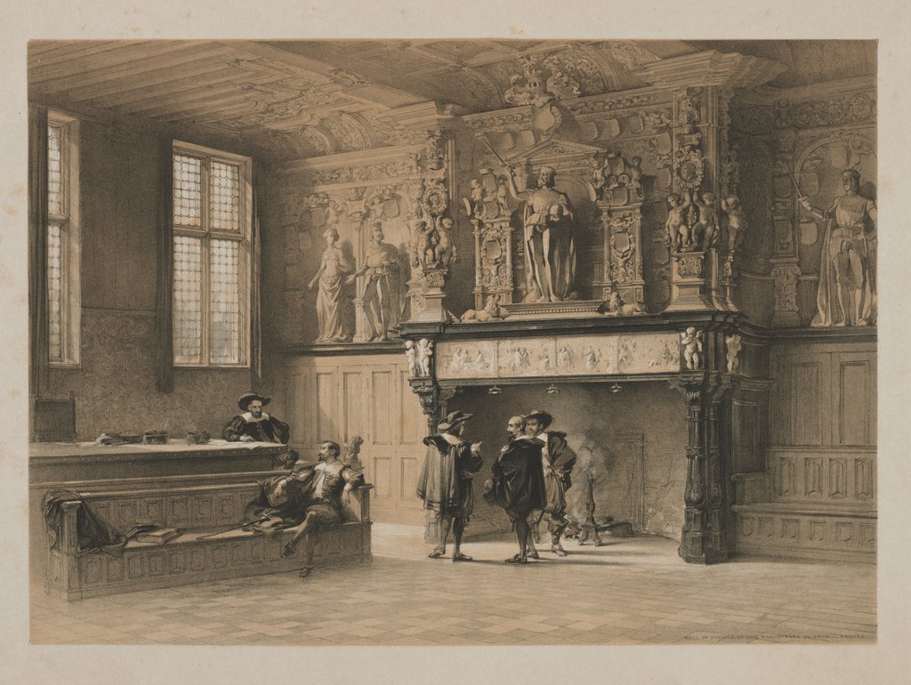 Detail of Sketches in Belgium and Germany, Volume I: Hall of Justice of the Magistrates du Franc, Bruges, 1840 by Louis Haghe