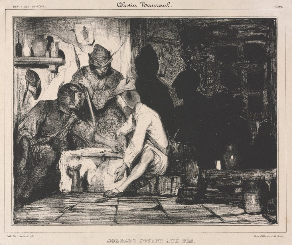 Detail of Soldiers Playing Dice, 1900s by Célestin François Nanteuil
