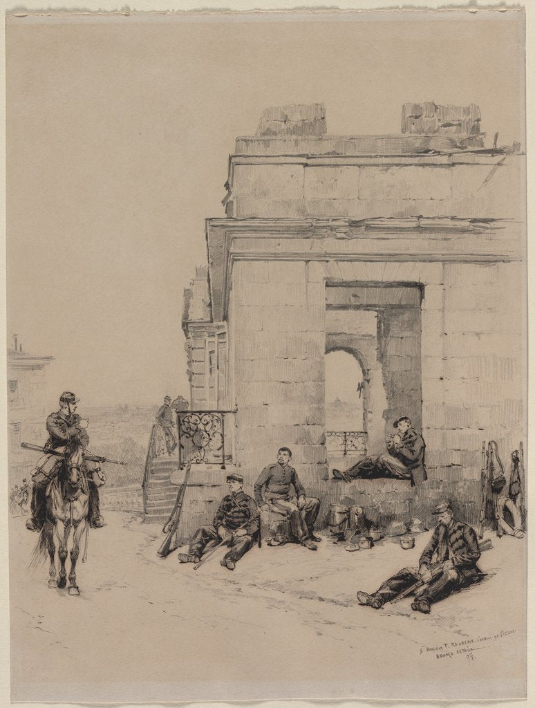 Detail of Soldiers Resting Sketch of a Man with Upraised Arm and Sketch of a Helmet, 1878 by Édouard Detaille
