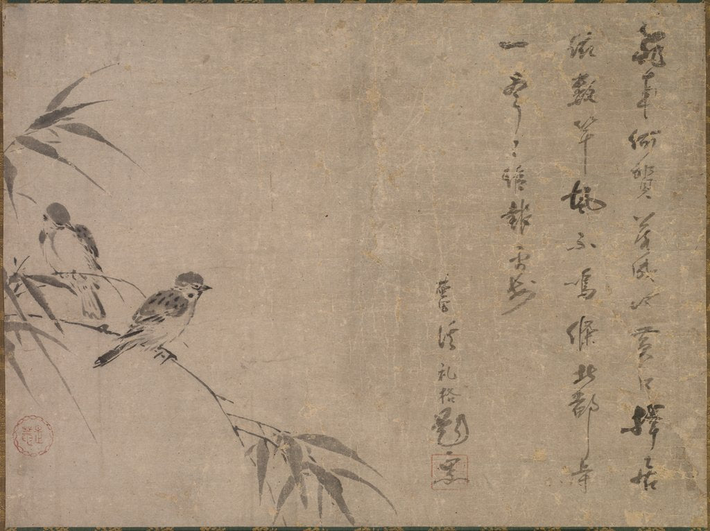 Detail of Sparrows and Bamboo, mid- to late 1500s by Shiken Seid?