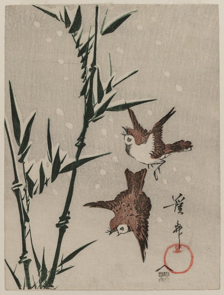 Detail of Sparrows, Bamboo and Falling Snow, c. late 1820s by Keisai Eisen