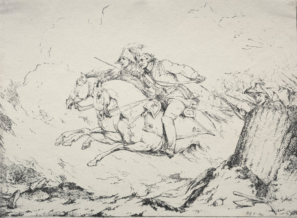 Detail of Specimens of Polyautography: Cavalry Charge, 1803 by Robert Kerr Porter