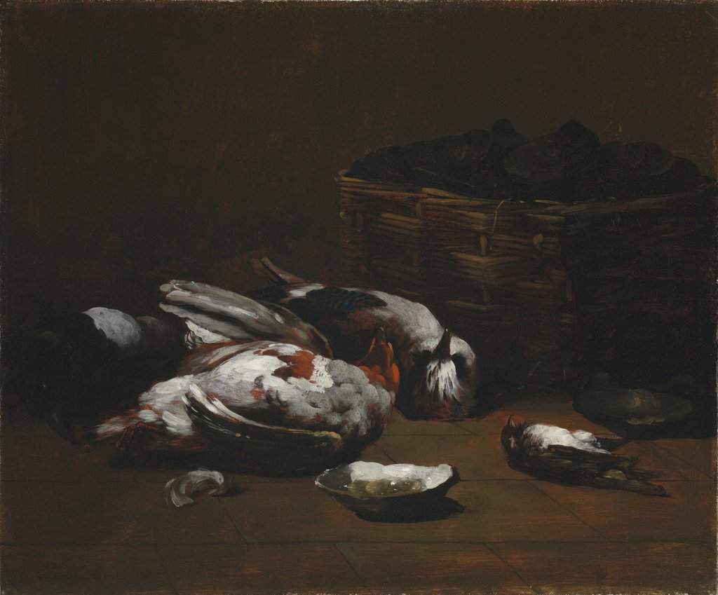 Detail of Still Life with Dead Birds and a Basket of Oysters, c. 1860 - 1880 by Germain Ribot