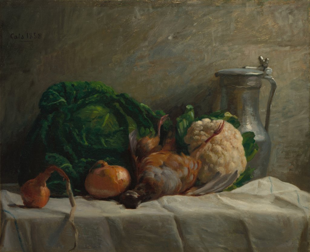 Detail of Still Life with Vegetables, Partridge, and a Jug, 1858 by Adolphe-Félix Cals