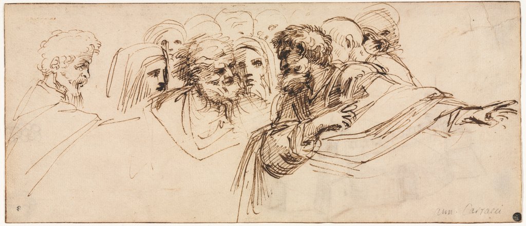 Detail of Study of Heads; Crenelated Fortress, 2nd half 1500s by Agostino Carracci