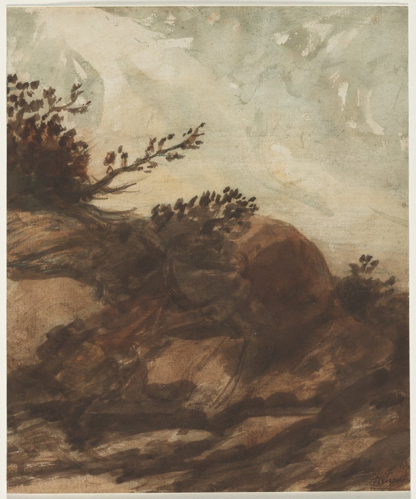 Detail of Sunset Over the Hill, last half 1800s by Alphonse Legros