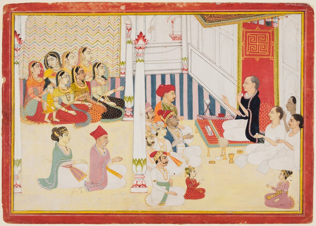 Detail of Svetambara Jain Teacher Giving Instruction, c. 1750-60 by Sahib Ram (possibly)