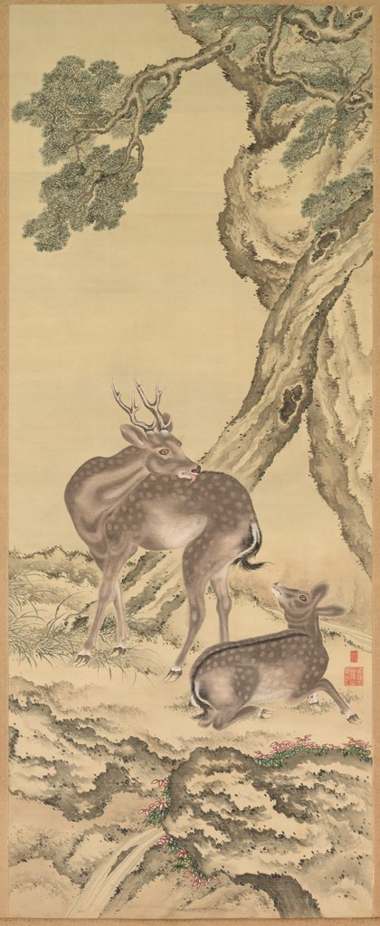 Detail of Symbols of Longevity: Deer under Peach and Pine, 1801 by Toda Tadanaka