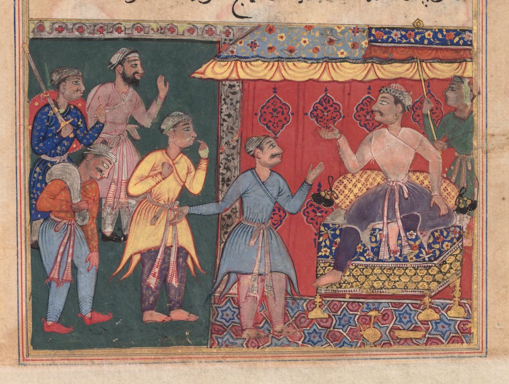 Detail of Tales of a Parrot: The Twelfth Night: King Bhojaraja tries in vain to ascertain…, c. 1 by Unknown