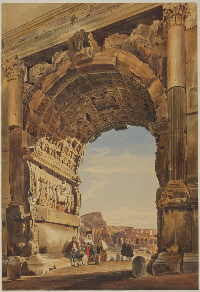 Detail of The Arch of Titus and the Coliseum, Rome, 1846 by Thomas Hartley Cromek