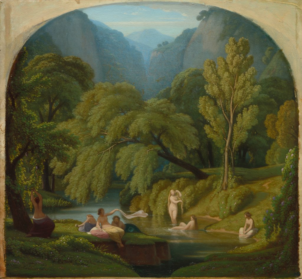 Detail of The Bathers, Souvenir of the Banks of the Anio River at Tivoli, c. 1860/1861 by Théodore Caruelle d' Aligny