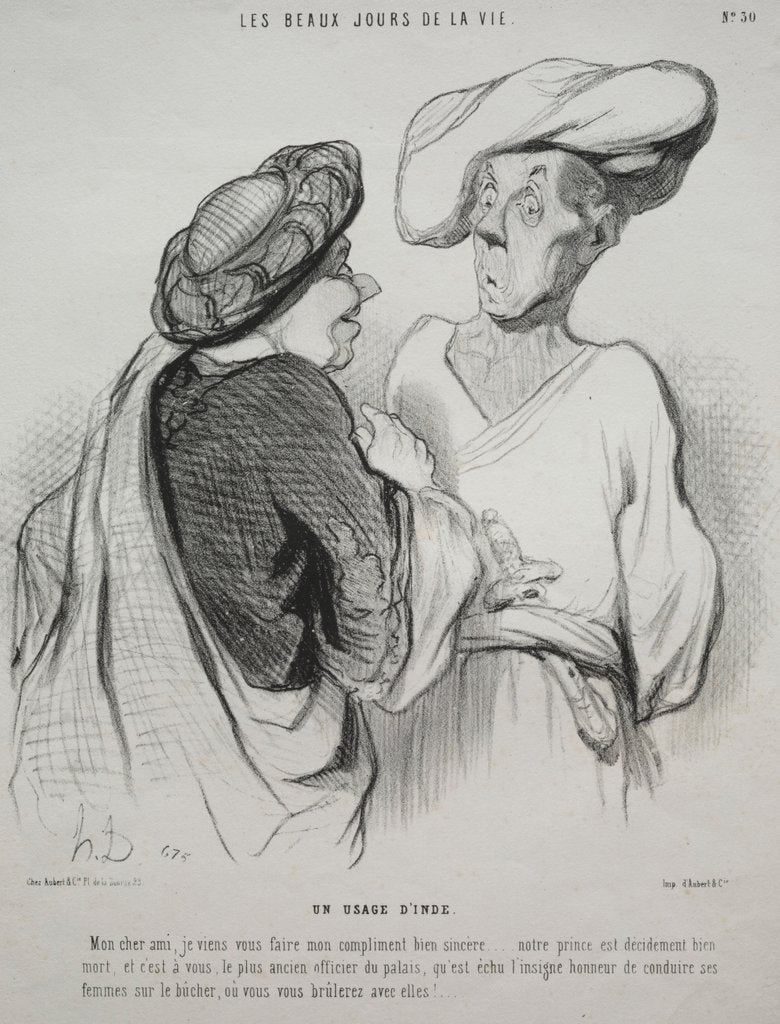 Detail of The Beautiful Days of Life, plate 30: An Indian Custom, 1844 by Honoré Daumier; Aubert