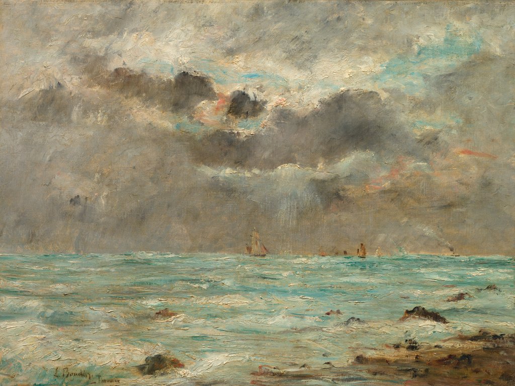 Detail of The Coast at Trouville, c. 1865-1900 by Eugène Boudin (imitator of)