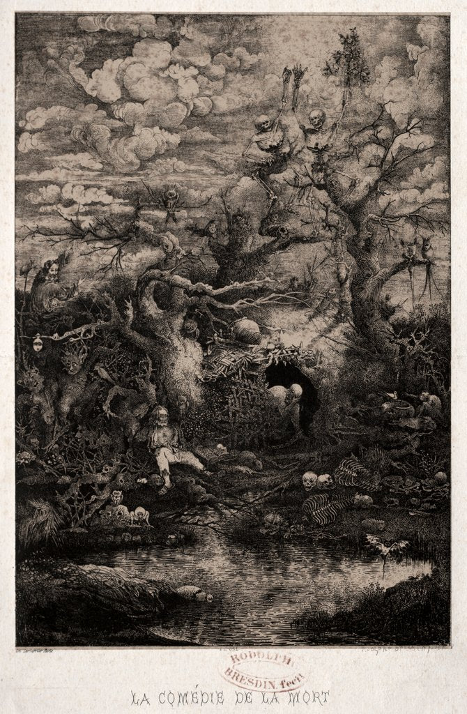 Detail of The Comedy of Death, 1854 by Rodolphe Bresdin; Lemercier