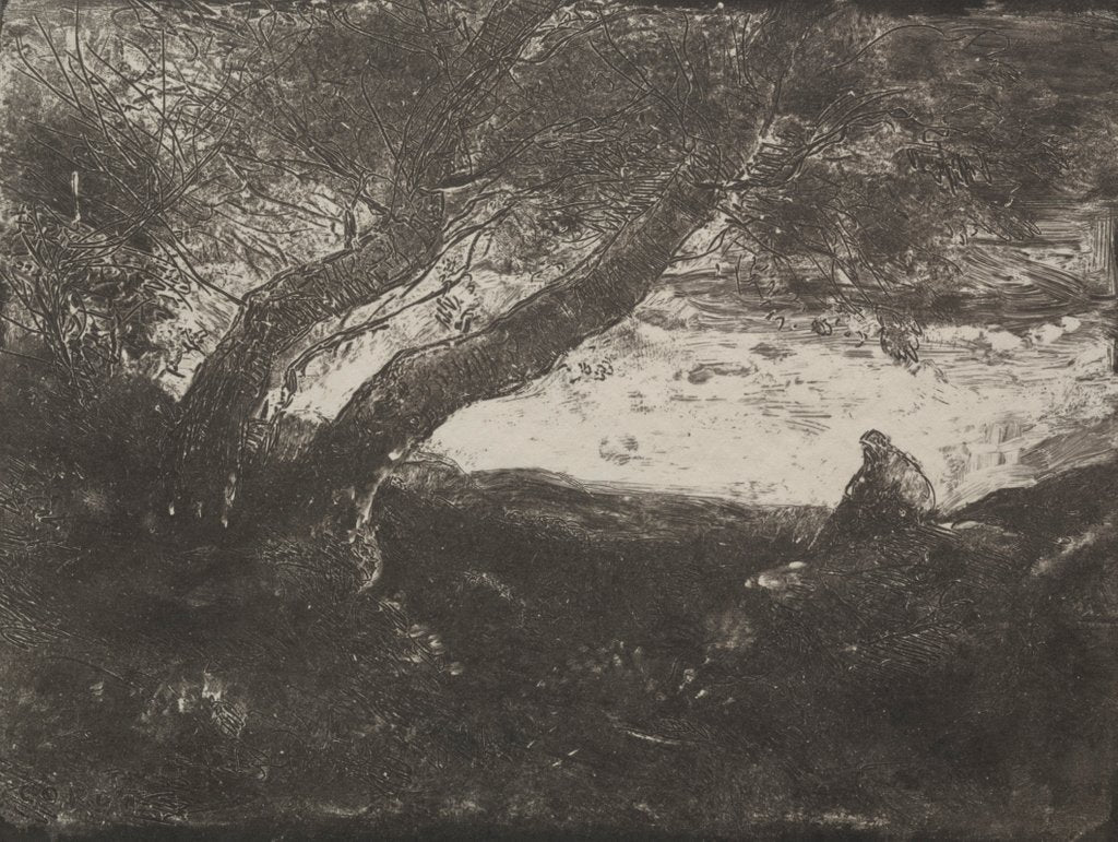Detail of The Dreamer, original impression 1854, printed in 1921 by Jean Baptiste Camille Corot; M. Le Garrec