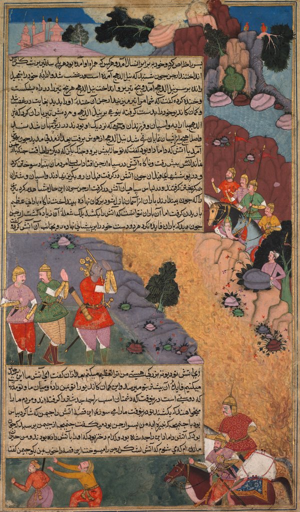 Detail of The First Adventure of the White Horse, Page from the Khan Khanan's Razm Nama…, c. 1610-17 by Unknown