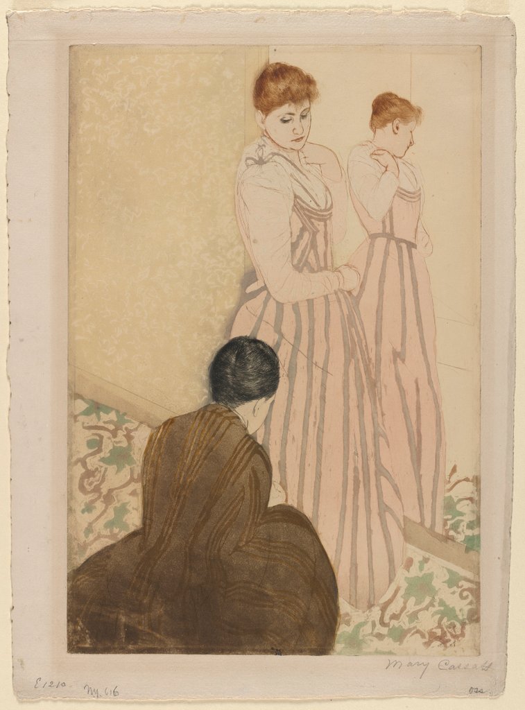 Detail of The Fitting, 1890-1891 by Mary Cassatt
