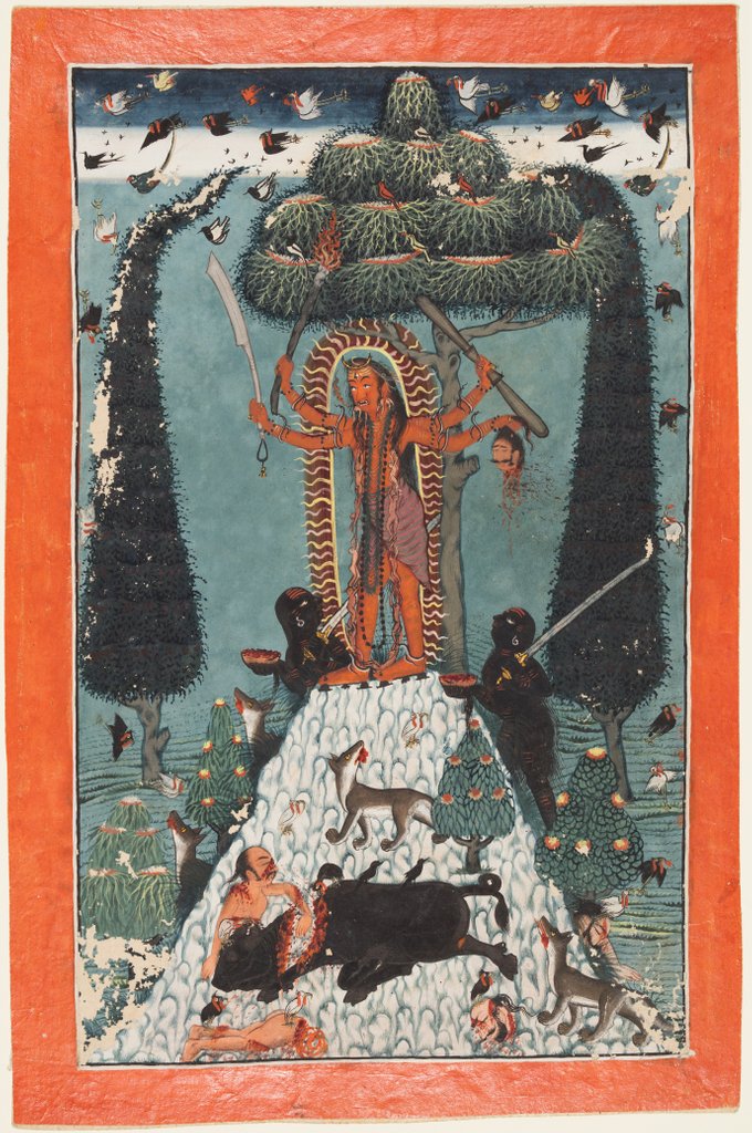 Detail of The Goddess Kali Standing upon a Mountaintop, c. 1730 by Master of the court of Mandi (attributed to)