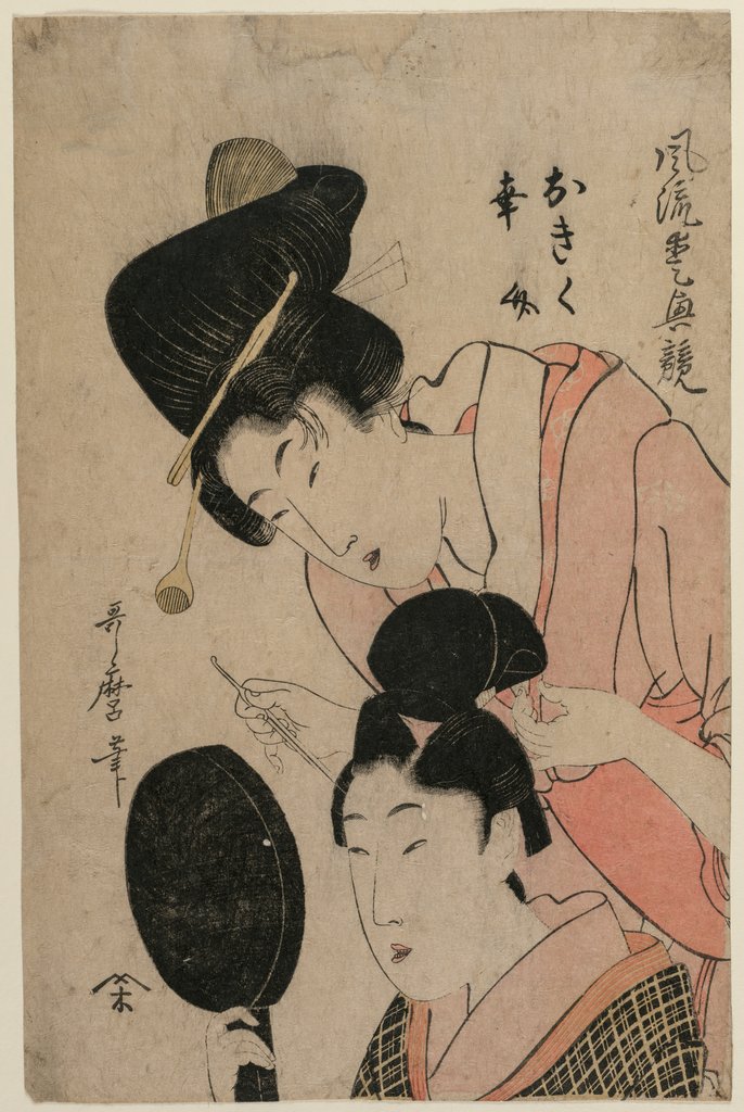 Detail of The Lovers Okiku and Kozuke?, mid 1800s by Utamaro II