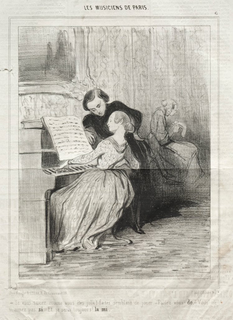Detail of The Musicians of Paris, plate 6: If you knew how pretty you are!, 6 March 1841 by Honoré Daumier; Aubert