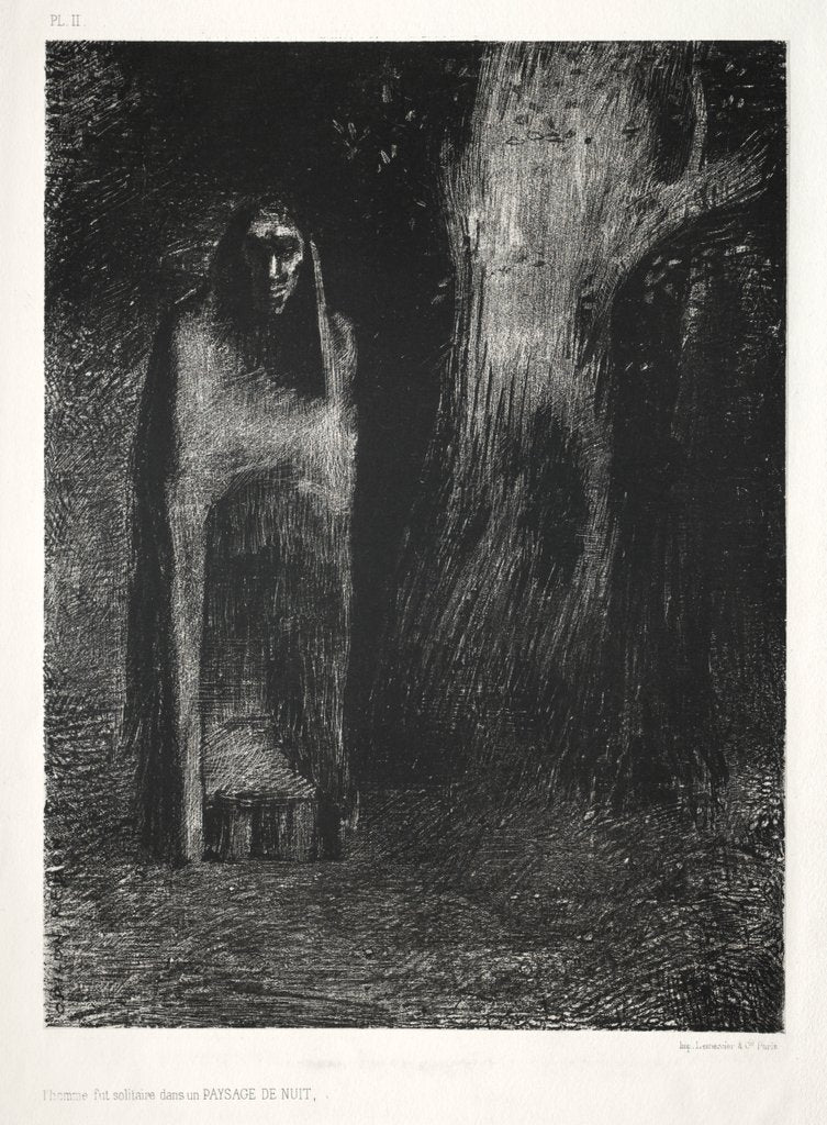 Detail of The Night: The Man Was Alone in a Night Landscape, 1886 by Odilon Redon