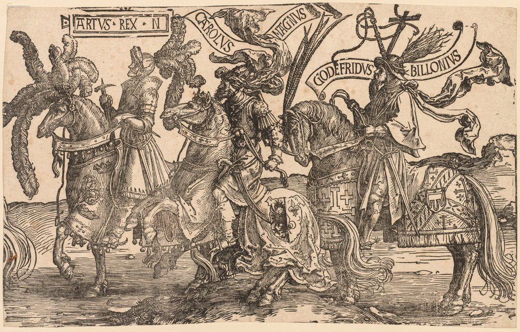Detail of The Nine Heroes: Arthur, Charles the Great, Godfrey of Bouillon, 1515-1517 by Lucas van Leyden
