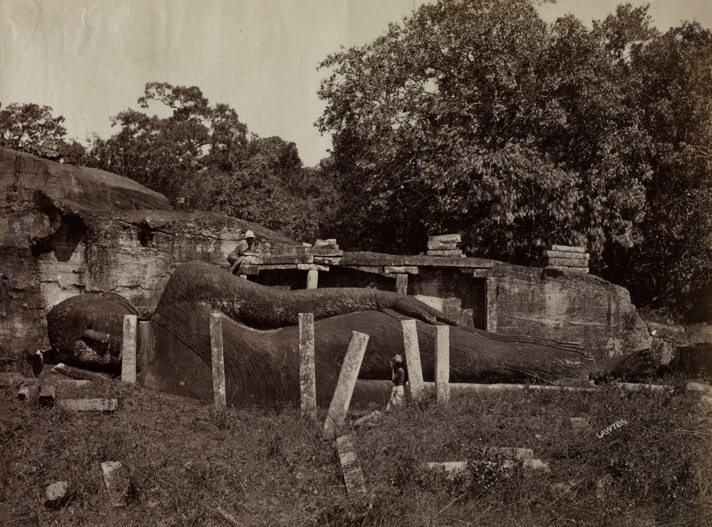 Detail of The Paranirvana of Buddha, Gal Vihara, Polonnaruva, Ceylon, 1870-1871 by Joseph Lawton