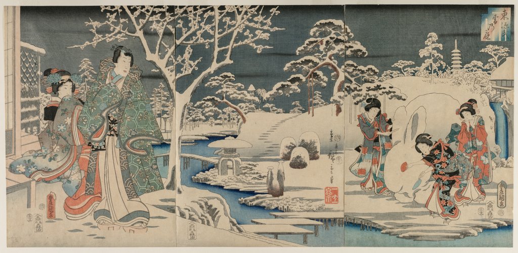 Detail of The Snowy Garden, 1854 by Utagawa Hiroshige; Utagawa Kunisada