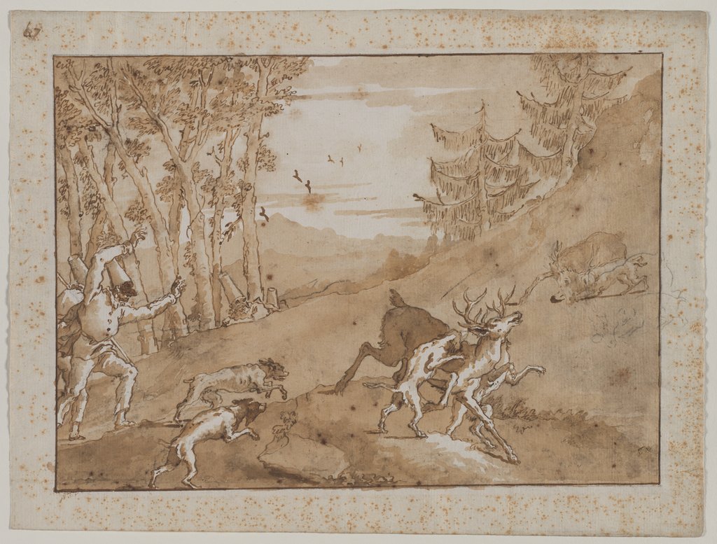 Detail of The Stag Hunt, 1790s by Giovanni Domenico Tiepolo