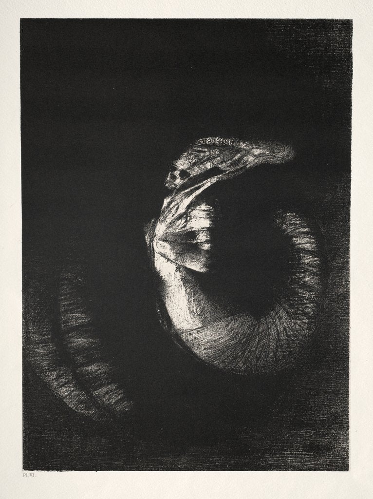 Detail of The Temptation of Saint Anthony: It Is a Skull Wreathed with Roses…, 1888 by Odilon Redon; Becquet; Edmond Deman