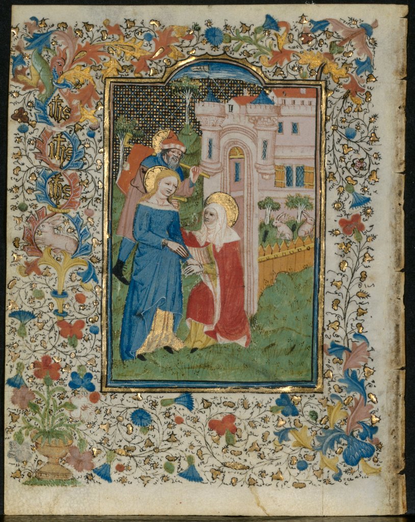 Detail of The Visitation: Leaf from a Book of Hours, c. 1420 by Henri d'Orquevaulx; Workshop