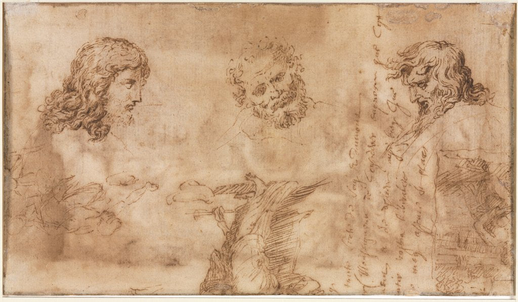 Detail of Three Heads and Other Sketches, 1643-1644 by Nicolas Poussin