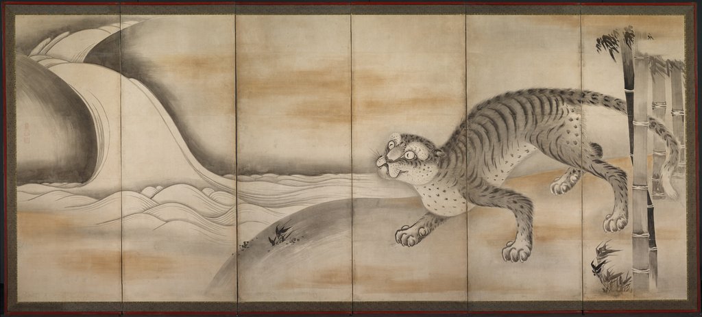 Detail of Tiger, early to mid-1600s by Soga Nichokuan (attributed to)