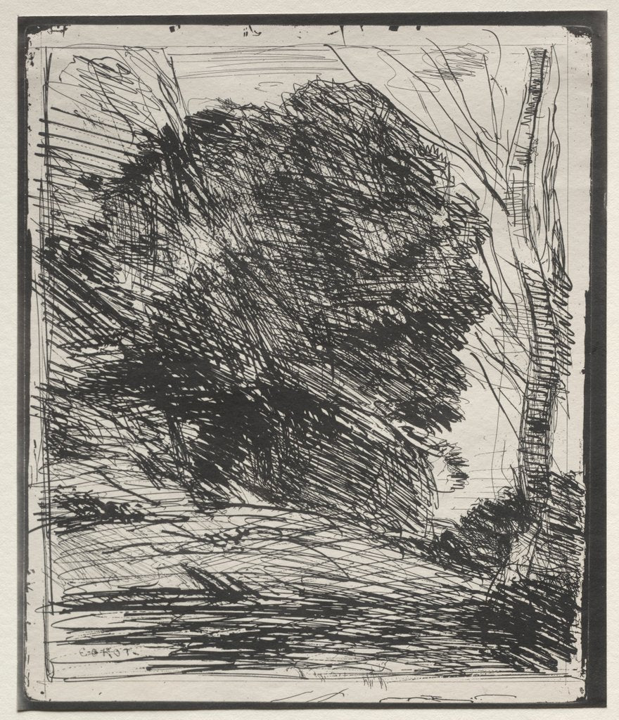 Detail of Trees on the Mountain, original impression 1856, printed in 1921 by Jean Baptiste Camille Corot