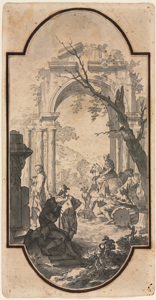 Detail of Triumphal Arch and Figures, first half 1700s by Andrea Locatelli