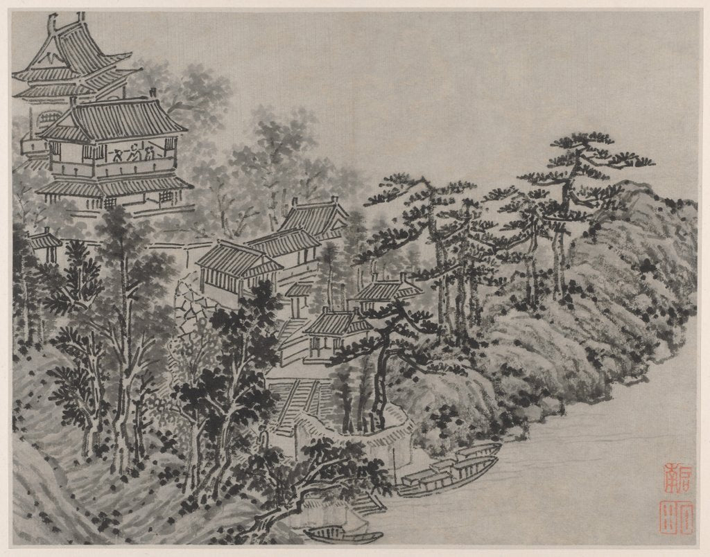 Detail of Twelve Views of Tiger Hill, Suzhou: Cloud-Climbing Pavilion, after 1490 by Shen Zhou