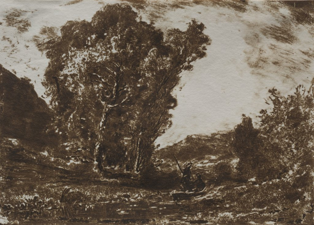 Detail of Two Boatmen in a Marsh near a Cluster of Trees, c. 1857 by Henri-Joseph-Constant Dutilleux