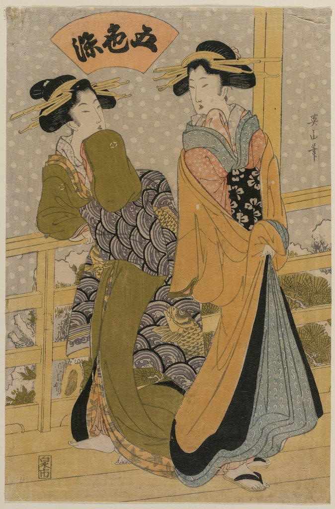 Detail of Two Courtesans on a Balcony, c. early 1810s by Eizan Kikugawa