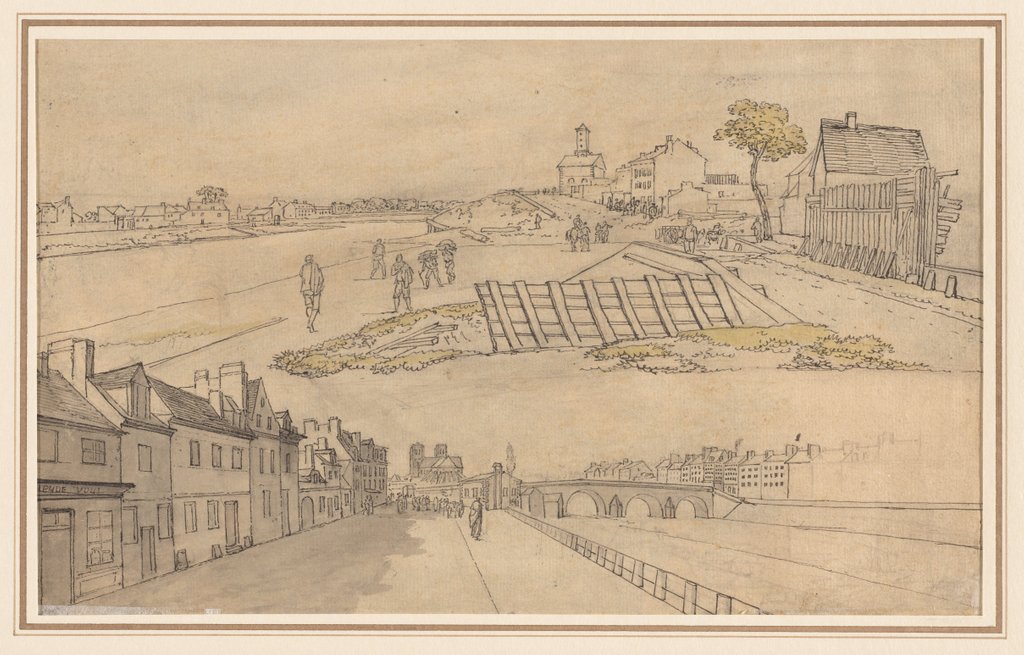 Detail of Two Views of Paris, first half 1800s by Georges Michel