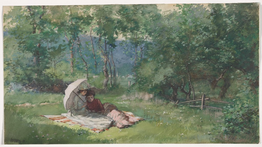 Detail of Two Women Reading in a Field, 1888 by Arthur B. Davies