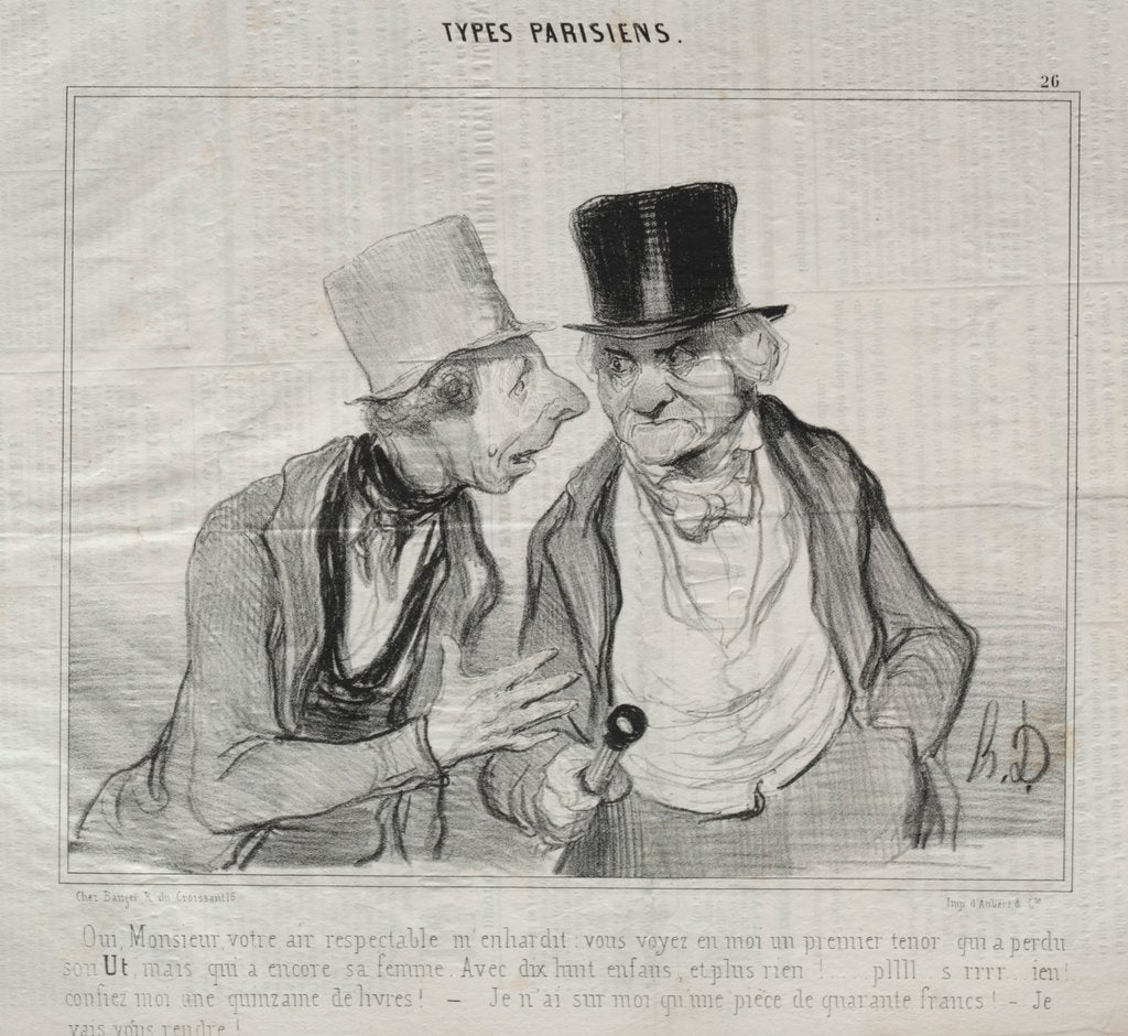 Detail of Types Parisiens, plate 26: Yes, Sir, your respectable air encourages me…, 29 May 1840 by Honoré Daumier; Aubert