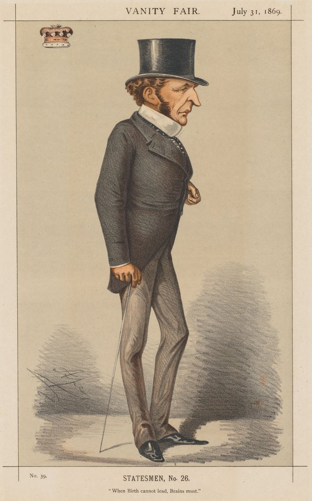 Detail of Vanity Fair: Statesman No. 26 'When Birth cannot lead, Brains must.', 1869 by Carlo Pellegrini