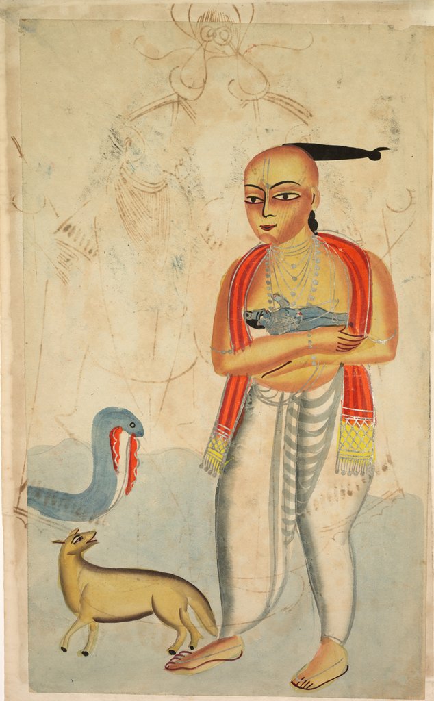 Detail of Vasudeva Fleeing with Krishna Encounters a Cobra and a Jackal, 1800s by Unknown